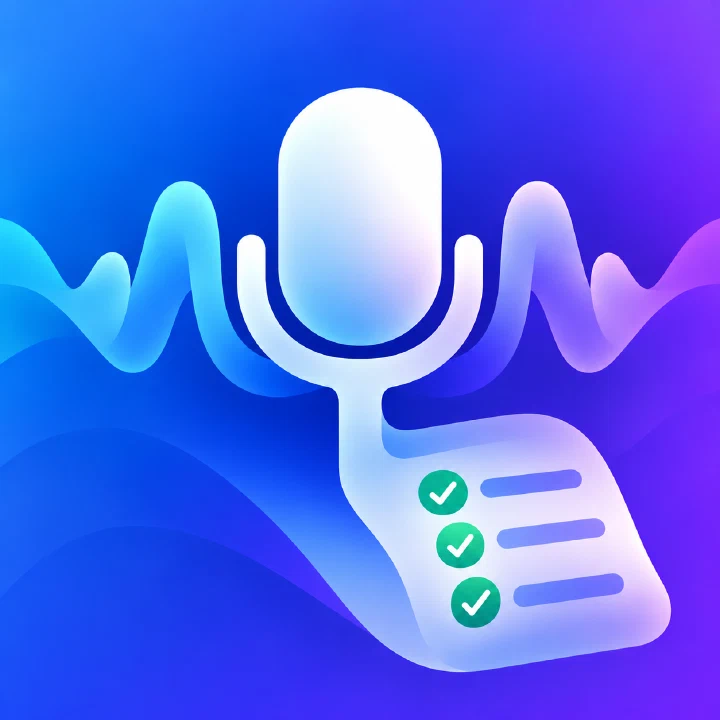 Vocto app icon: a microphone, soundwave and completed action list